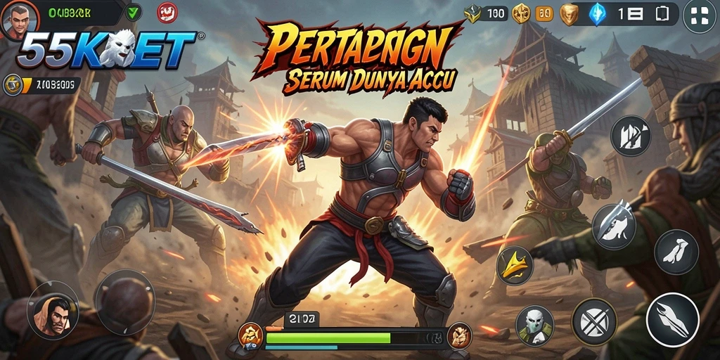 Screenshot utama 55KBET menampilkan aksi pertarungan yang seru.
