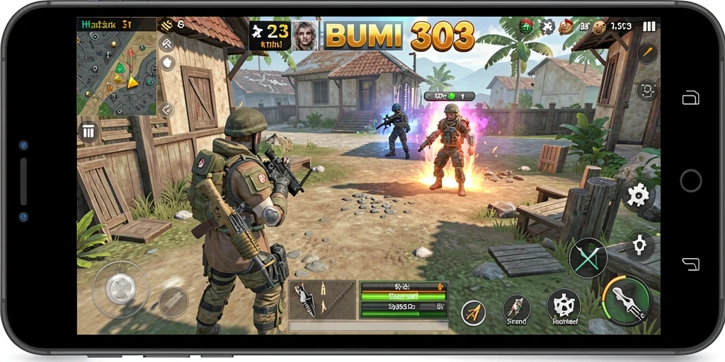 Screenshot BUMI303 menampilkan pertarungan strategi yang intens.