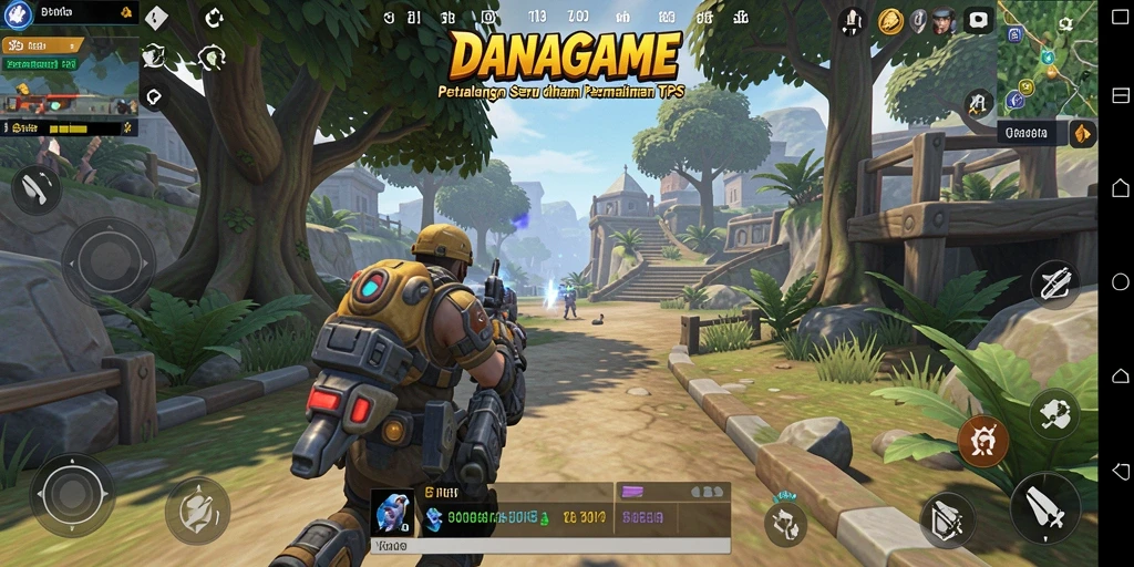 Tampilkan aksi seru dari gameplay DANAGAME dengan perspektif TPS.