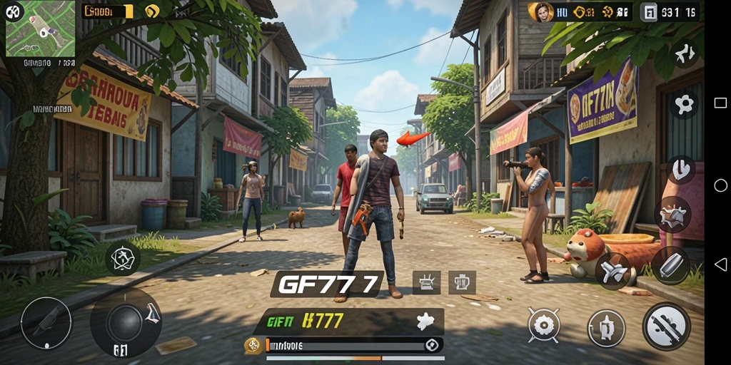 Tangkapan layar utama GF777 menampilkan aksi simulasi kehidupan yang menarik.
