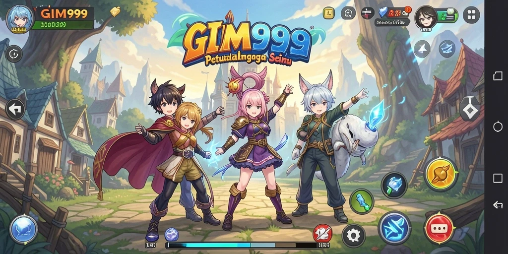 Screenshot GIM999 menunjukkan karakter anime beraksi dalam pertarungan seru.