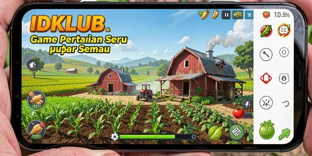 Tangkapan layar IDKLUB menampilkan aktivitas bertani yang seru dan interaktif.