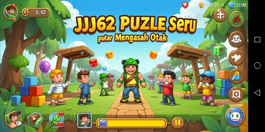 Screenshot gameplay JJ62 menunjukkan tantangan teka-teki seru.
