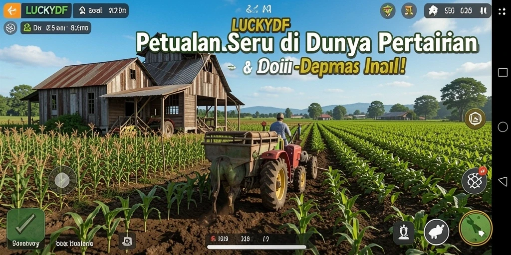 Tampilan screenshot LUCKYDF menampilkan suasana kebun yang indah dan aktivitas bertani.
