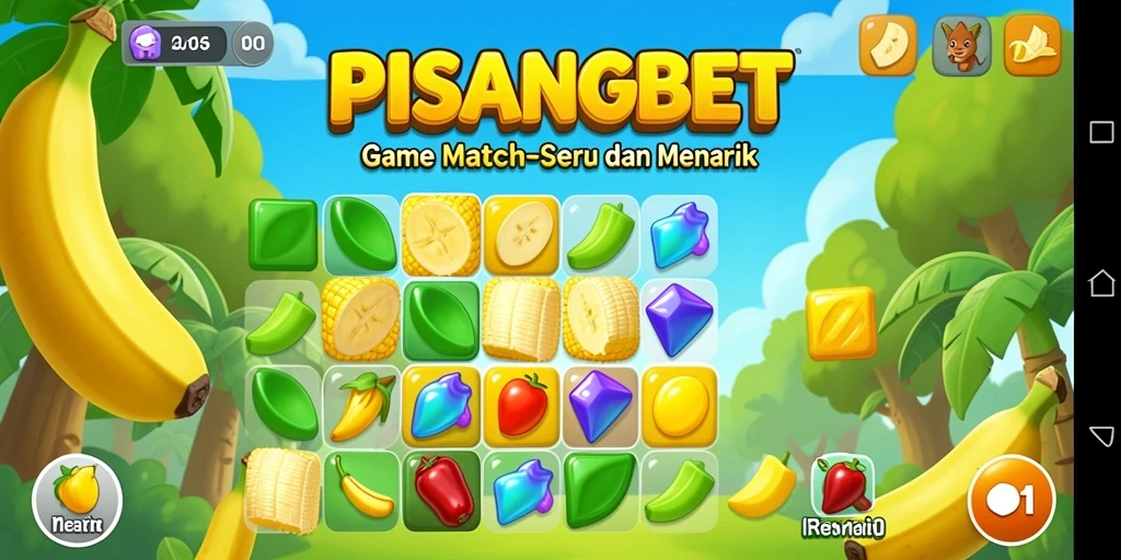 Tampilan gameplay PISANGBET dengan pencocokan buah-buahan yang seru.