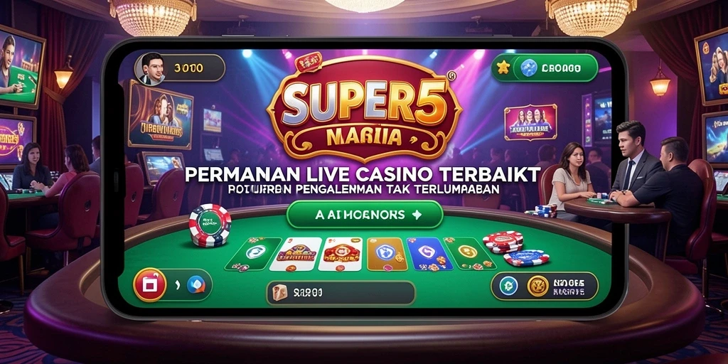 Tangkapan layar utama SUPER5 menampilkan dealer profesional dalam permainan Live Casino.